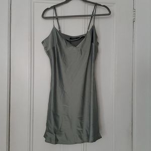 Nastygal sage green satin slip dress
